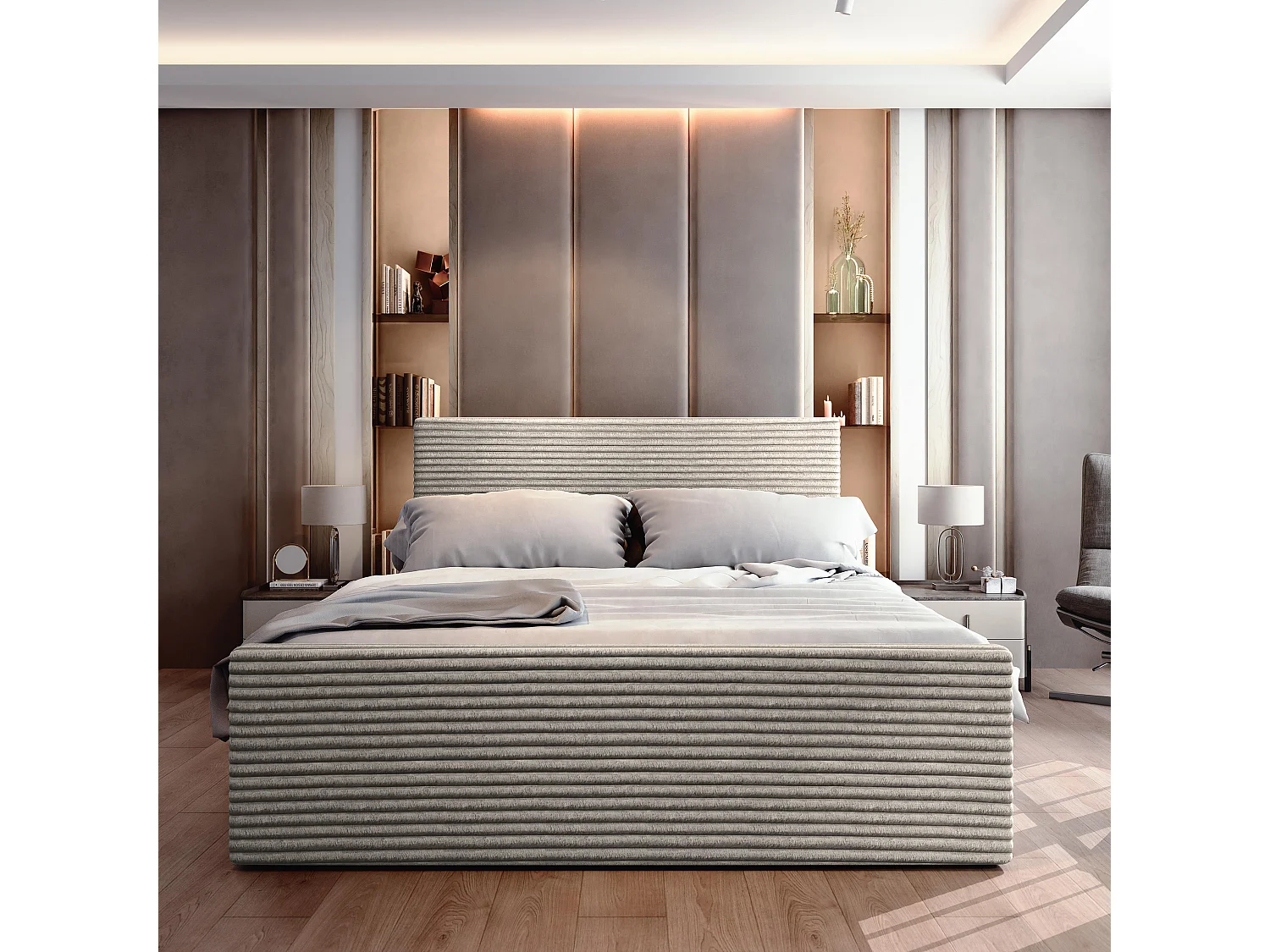 Boxspringbed BRENTO 140x200 cm Set met hoofdbord, bedbodem en matras, Lichtgrijs