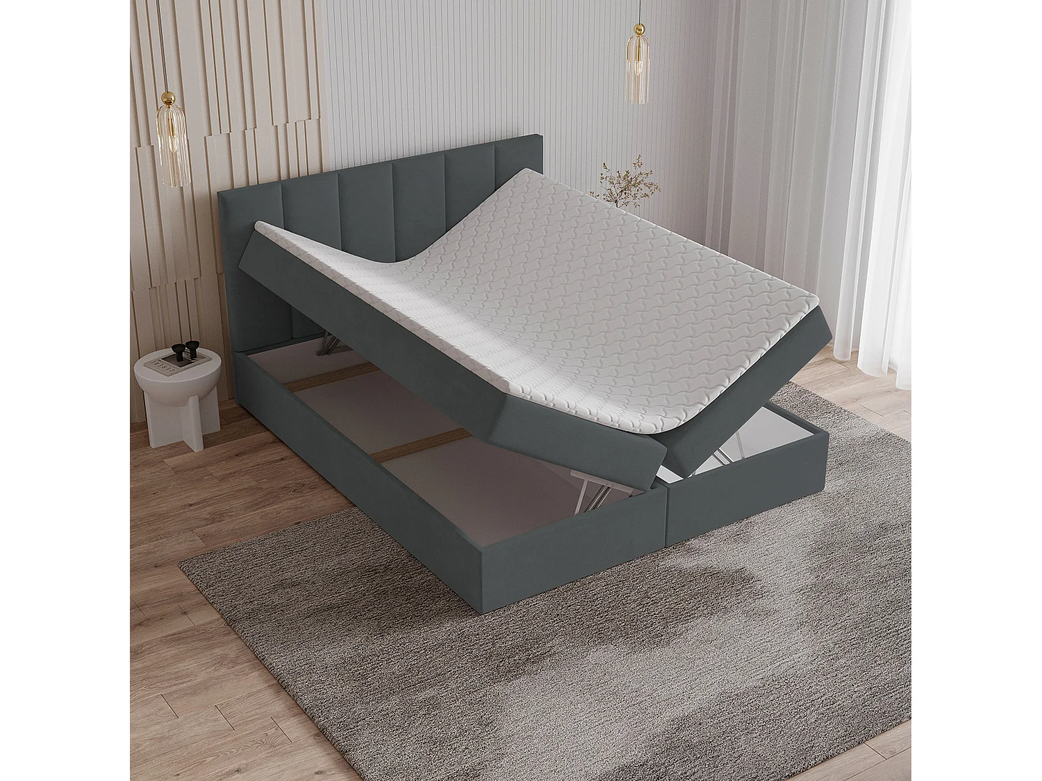 Boxspringbed MERIL 160x200 cm Set met hoofdbord, bedbodem en matras, Antracietgrijs