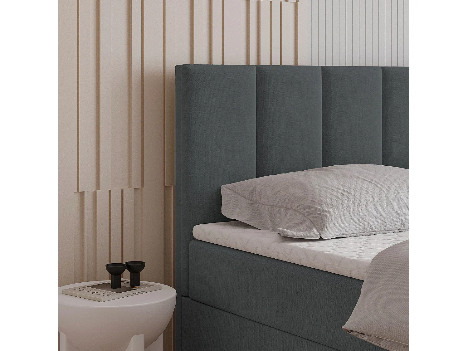 Boxspringbed MERIL 160x200 cm Set met hoofdbord, bedbodem en matras, Antracietgrijs