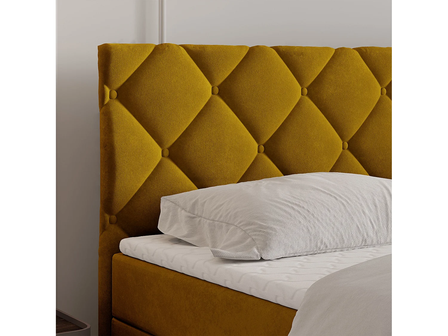 Lit continental ROVARI, 160x200 cm, Tissu pelucheux, Jaune