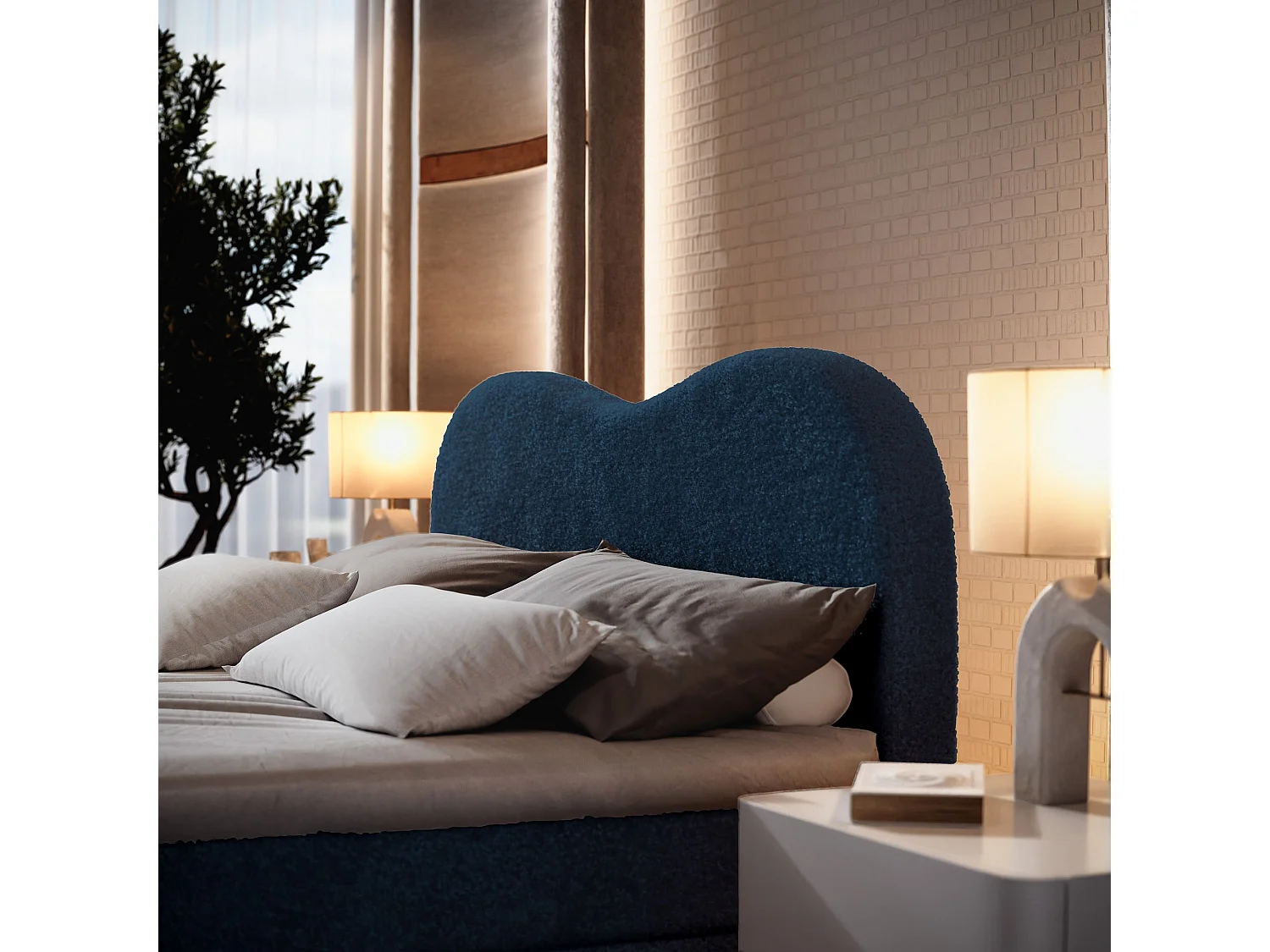 Boxspringbed FLUVIA 180x200 cm Set met hoofdbord, bedbodem en matras, Blauw