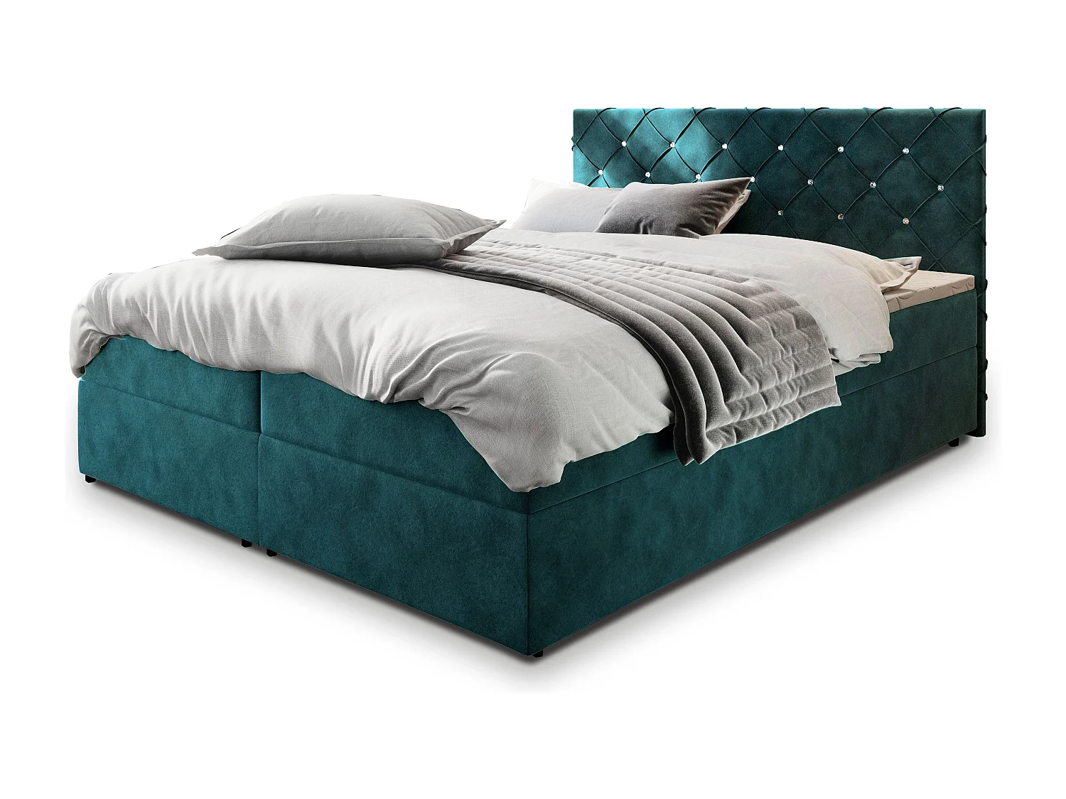 Boxspringbed RIVA 140x200 cm Set met hoofdbord, bedbodem en matras, Groenblauw
