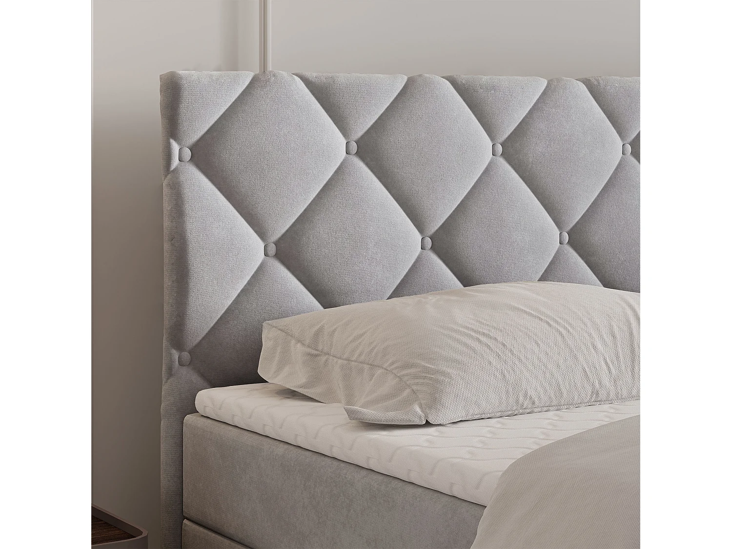 Lit continental ROVARI, 140x200 cm, Tissu pelucheux, Gris clair