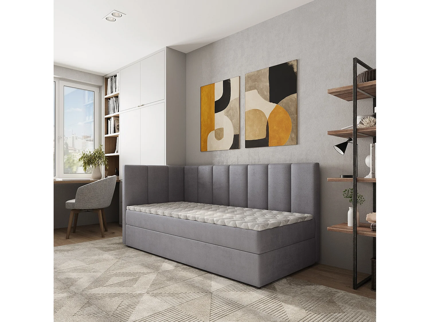 Boxspringbed BEVE 80x200 cm Set met hoofdbord, bedbodem en matras, Grijs