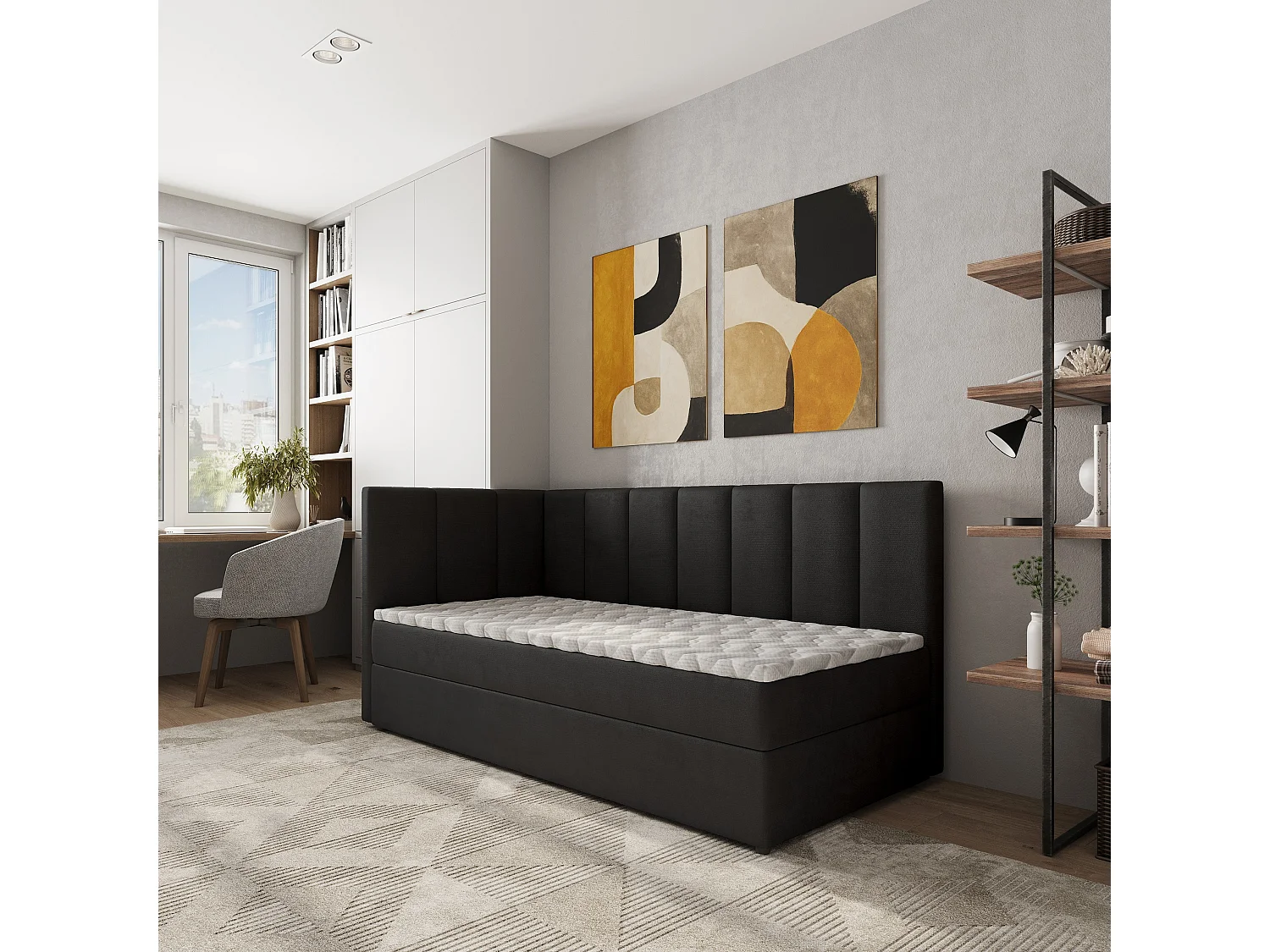 Boxspringbed BEVE 80x200 cm Set met hoofdbord, bedbodem en matras, Zwart