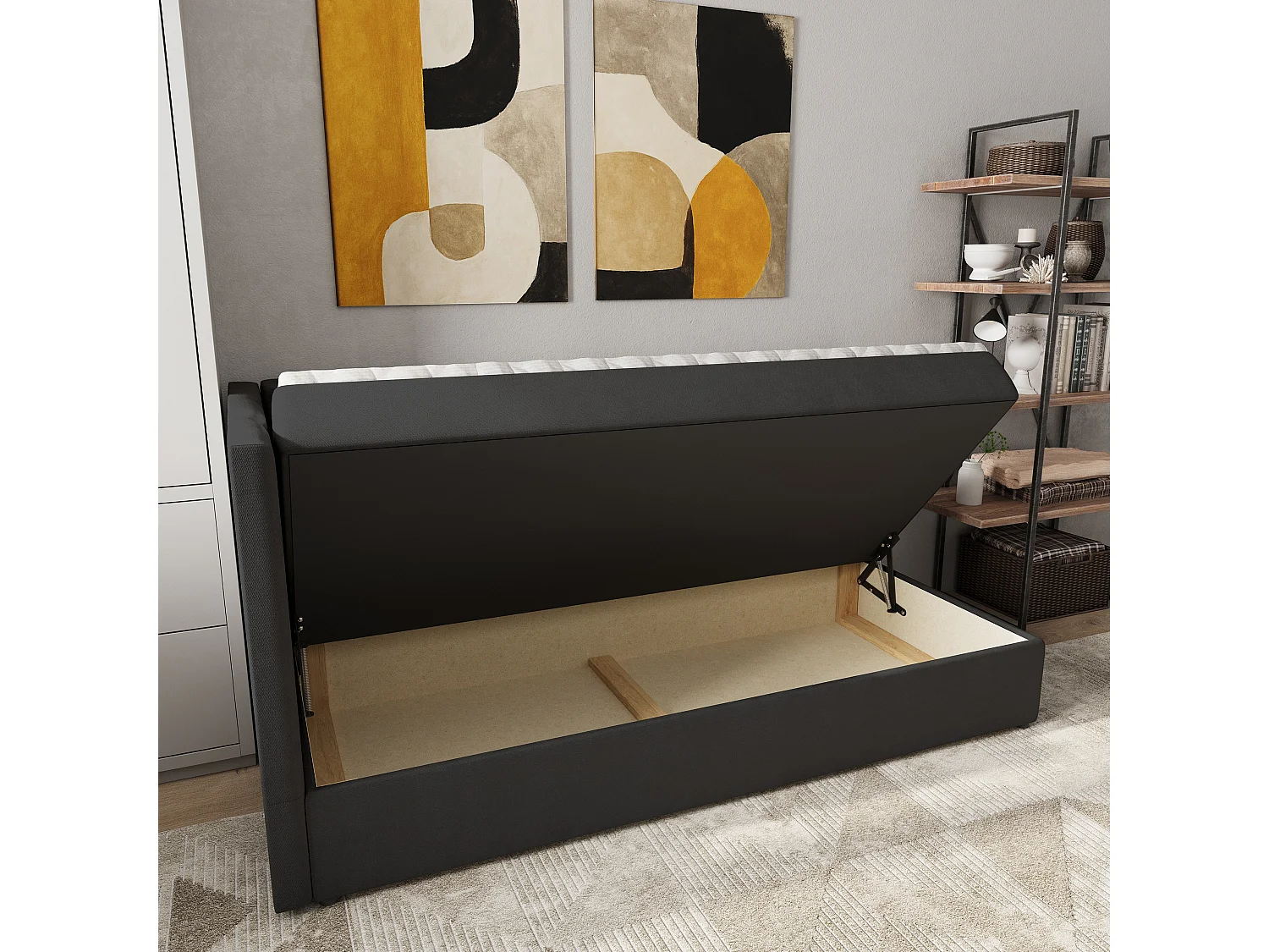 Boxspringbed BEVE 80x200 cm Set met hoofdbord, bedbodem en matras, Zwart