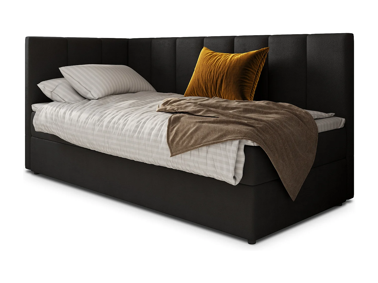 Boxspringbed BEVE 80x200 cm Set met hoofdbord, bedbodem en matras, Zwart