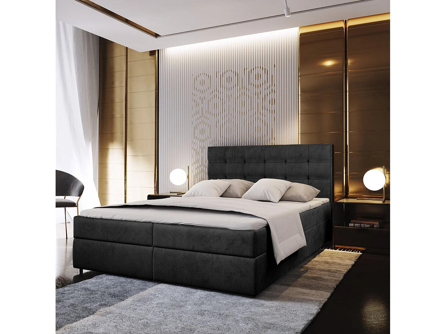 Boxspringbed GLOS 160x200 cm Set met hoofdbord, bedbodem en matras, Zwart