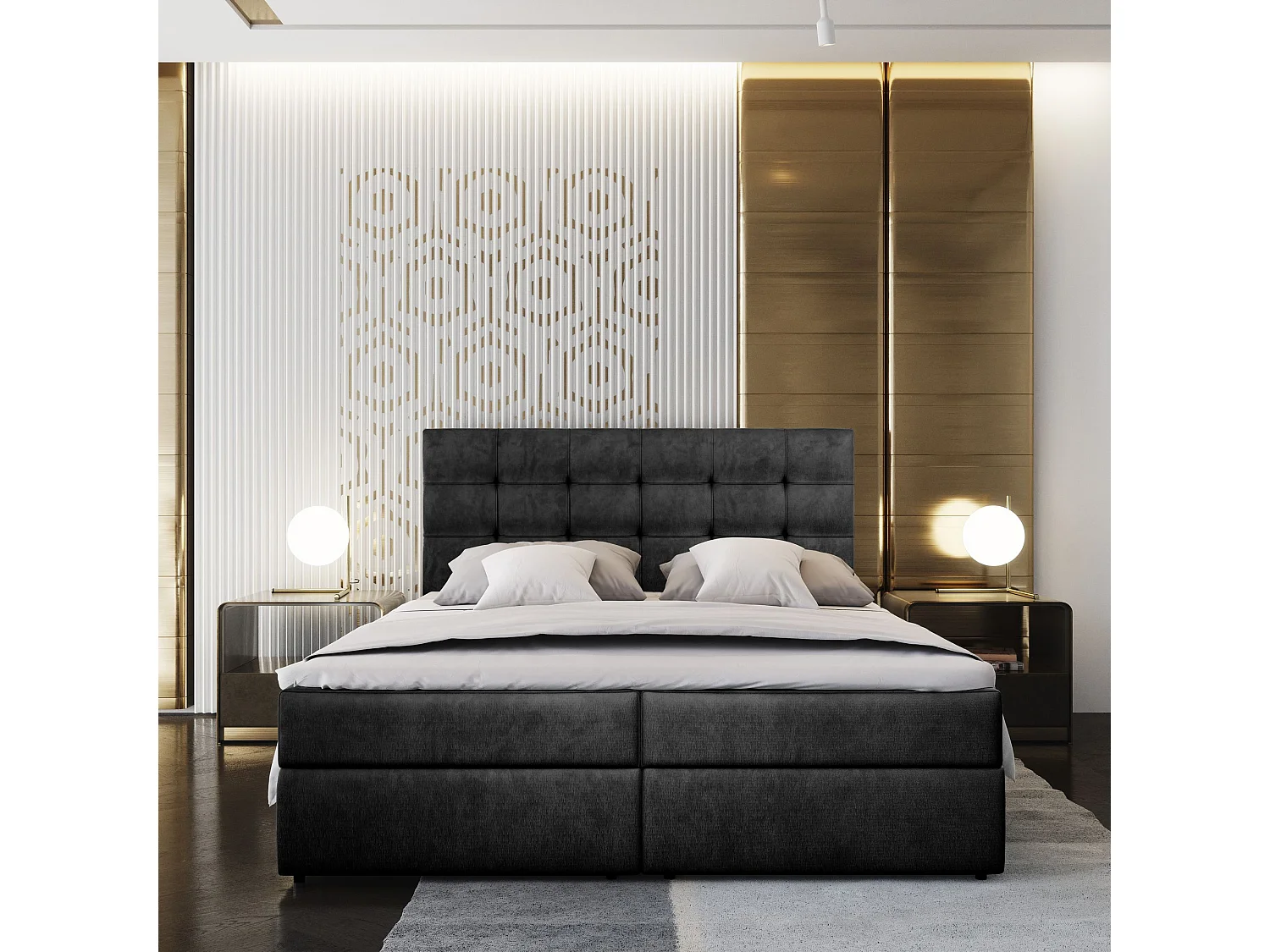 Boxspringbed GLOS 160x200 cm Set met hoofdbord, bedbodem en matras, Zwart
