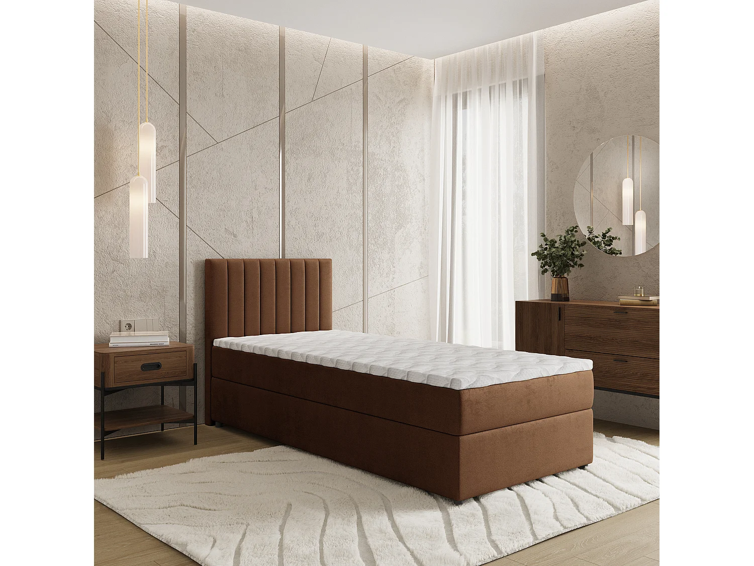 Boxspringbed BRESEL 100x200 cm Set met hoofdbord, bedbodem en matras, Bruin
