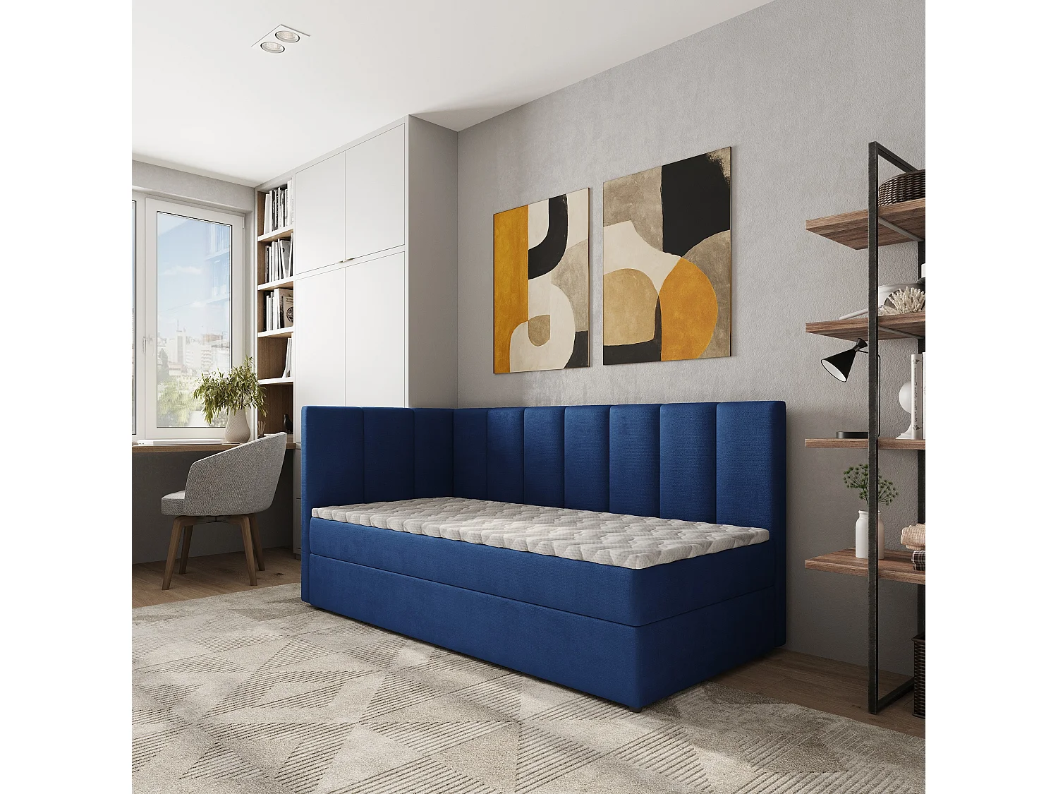 Boxspringbed BEVE 80x200 cm Set met hoofdbord, bedbodem en matras, Blauw