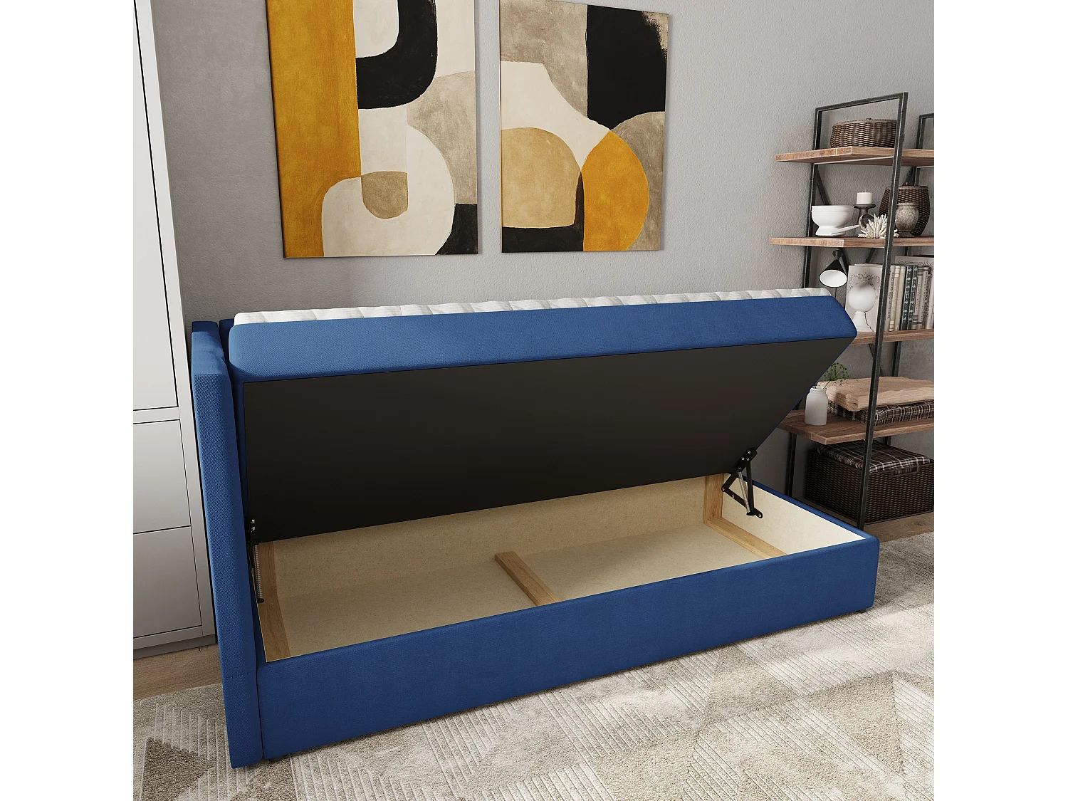 Boxspringbed BEVE 80x200 cm Set met hoofdbord, bedbodem en matras, Blauw