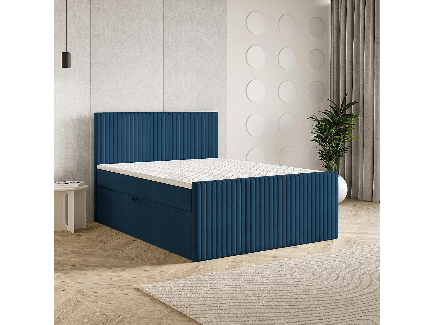 Lit continental TERVAN, 180x200 cm, Tissu pelucheux, Bleu