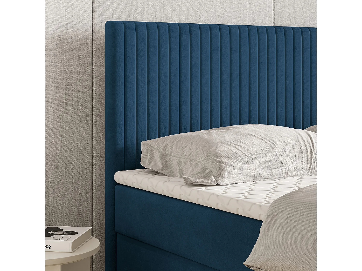 Lit continental TERVAN, 180x200 cm, Tissu pelucheux, Bleu