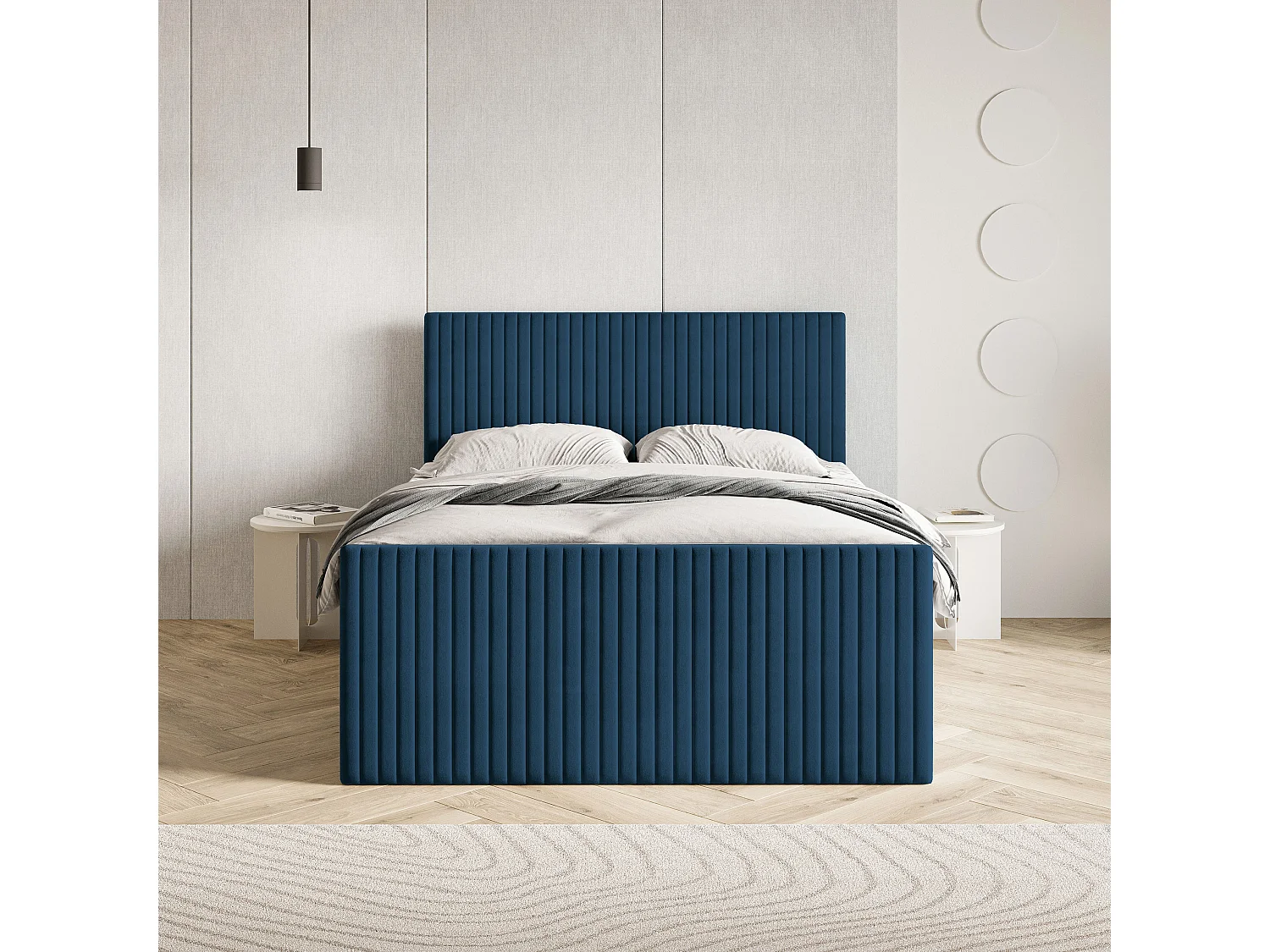 Lit continental TERVAN, 180x200 cm, Tissu pelucheux, Bleu