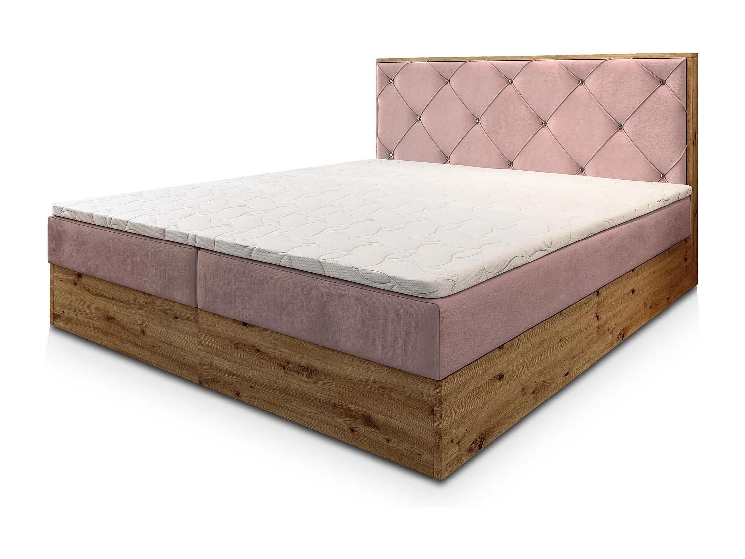 Boxspringbed FOSCO 180x200 cm Set met hoofdbord, bedbodem en matras, Poederroze