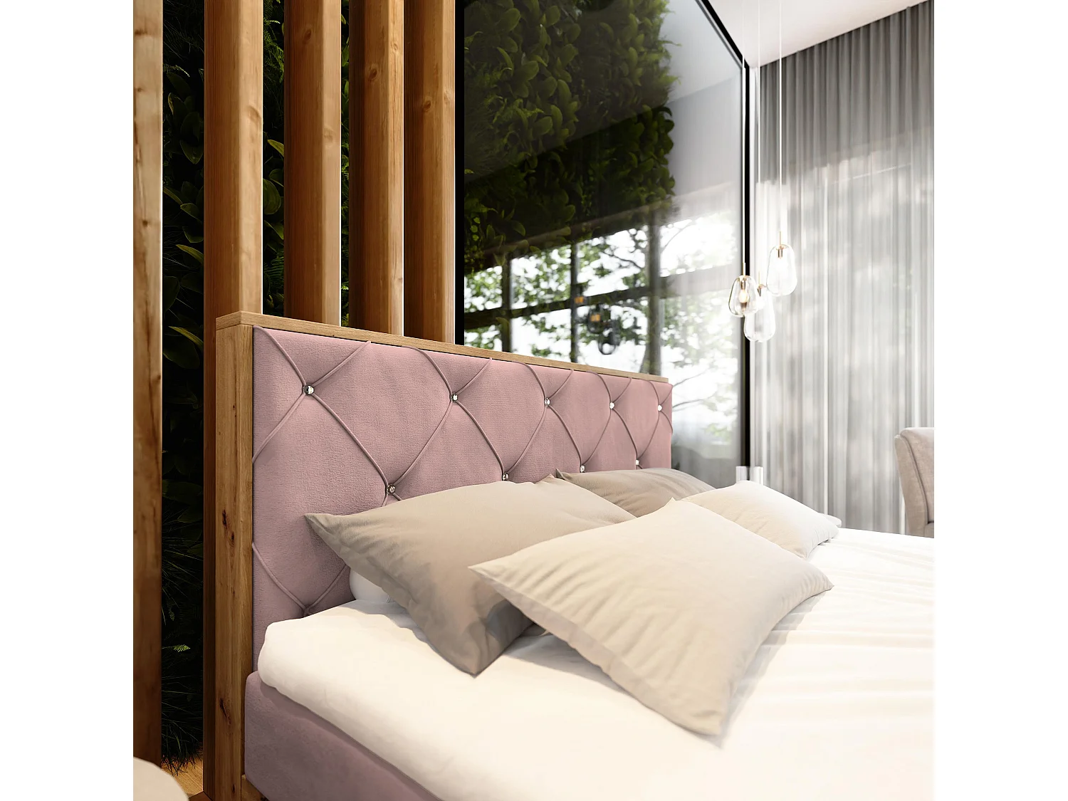 Boxspringbed FOSCO 180x200 cm Set met hoofdbord, bedbodem en matras, Poederroze