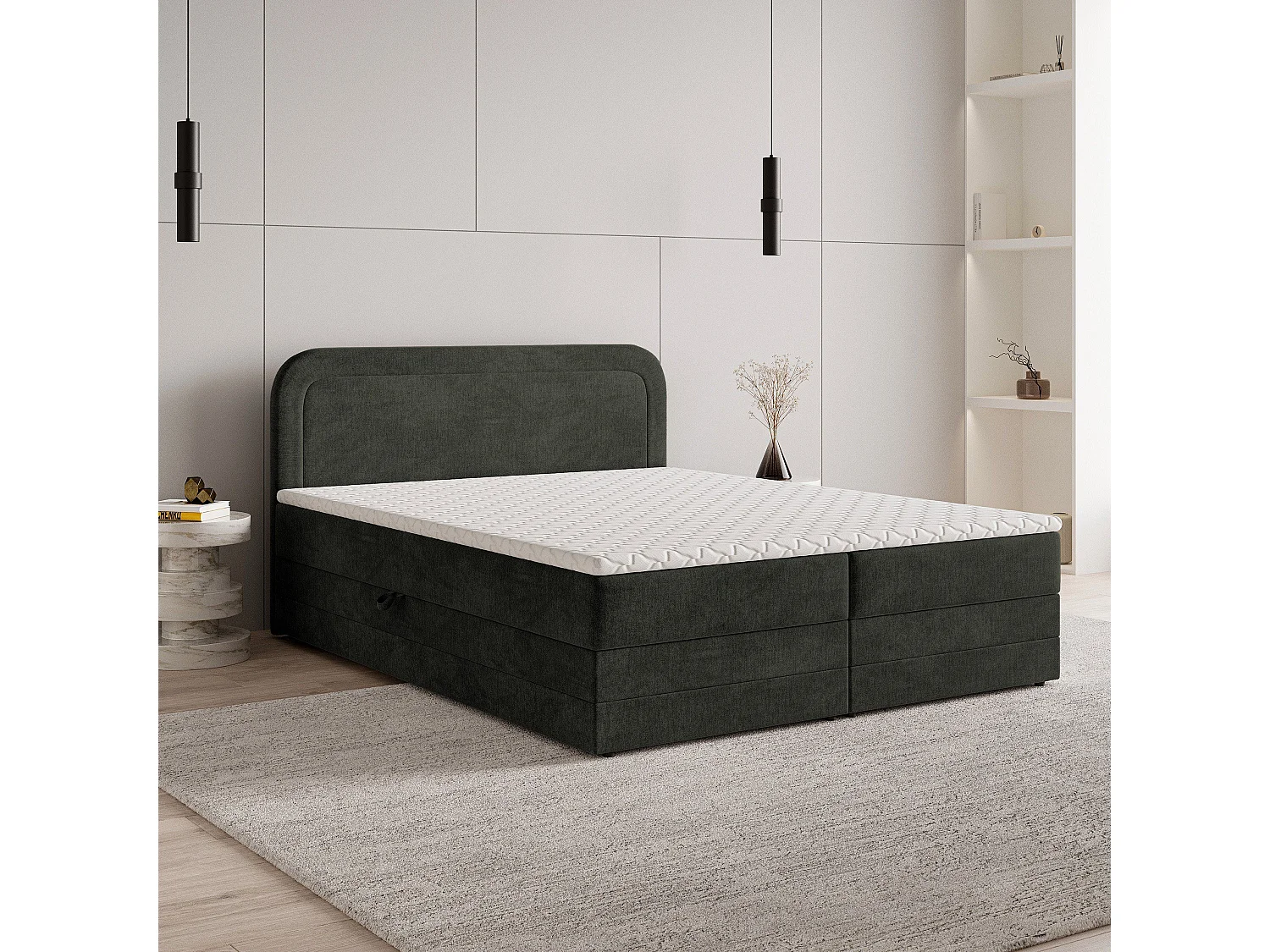Boxspringbed ARMEL 140x200 cm Set met hoofdbord, bedbodem en matras, Zwart