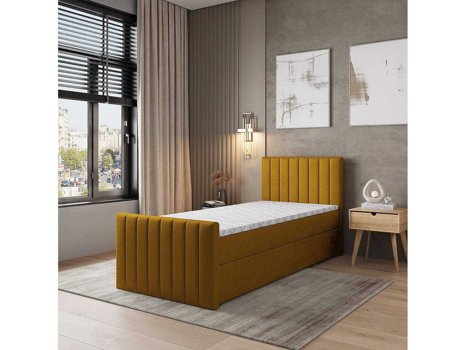 Boxspringbed ARION 90x200 cm Set met hoofdbord, bedbodem en matras, Geel