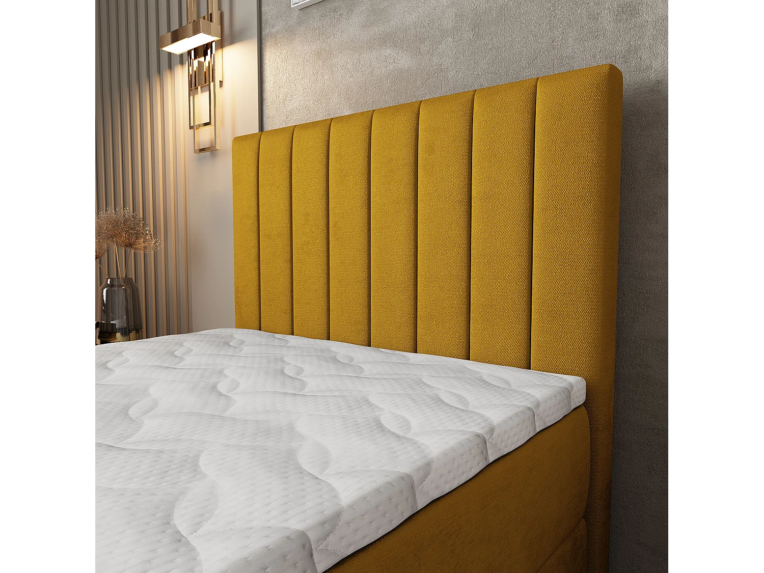 Boxspringbed ARION 90x200 cm Set met hoofdbord, bedbodem en matras, Geel