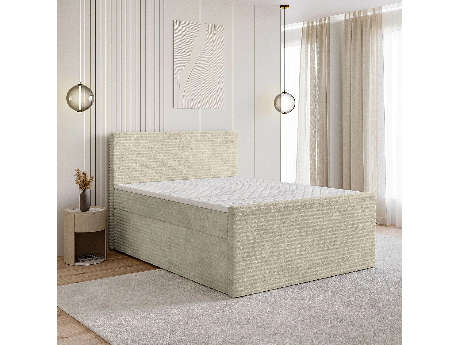 Boxspringbed NOLEN 160x200 cm Set met hoofdbord, bedbodem en matras, Crème