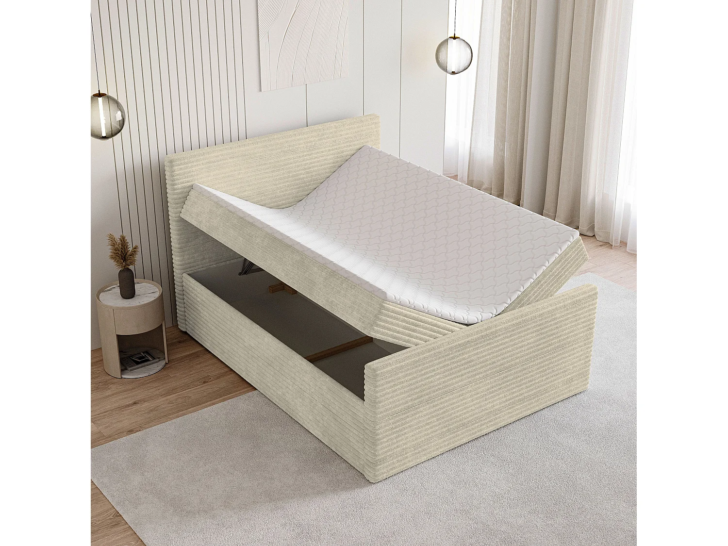 Boxspringbed NOLEN 160x200 cm Set met hoofdbord, bedbodem en matras, Crème