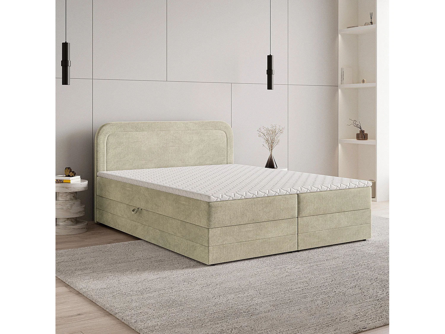 Boxspringbed ARMEL 140x200 cm Set met hoofdbord, bedbodem en matras, Crème