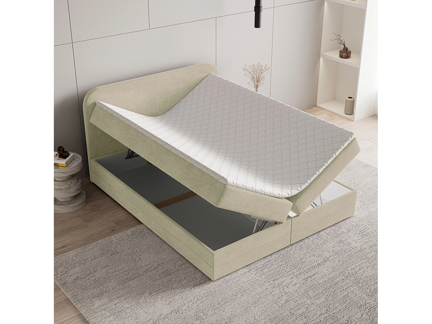 Boxspringbed ARMEL 140x200 cm Set met hoofdbord, bedbodem en matras, Crème