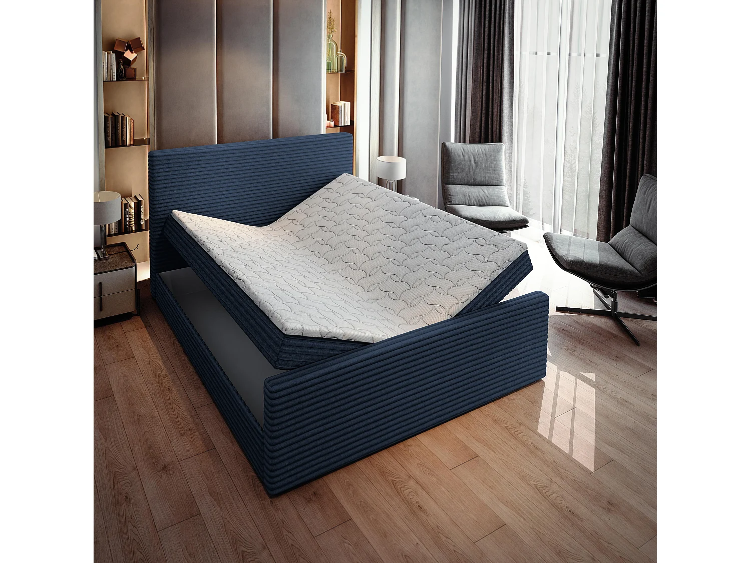 Boxspringbed BRENTO 180x200 cm Set met hoofdbord, bedbodem en matras, Blauw