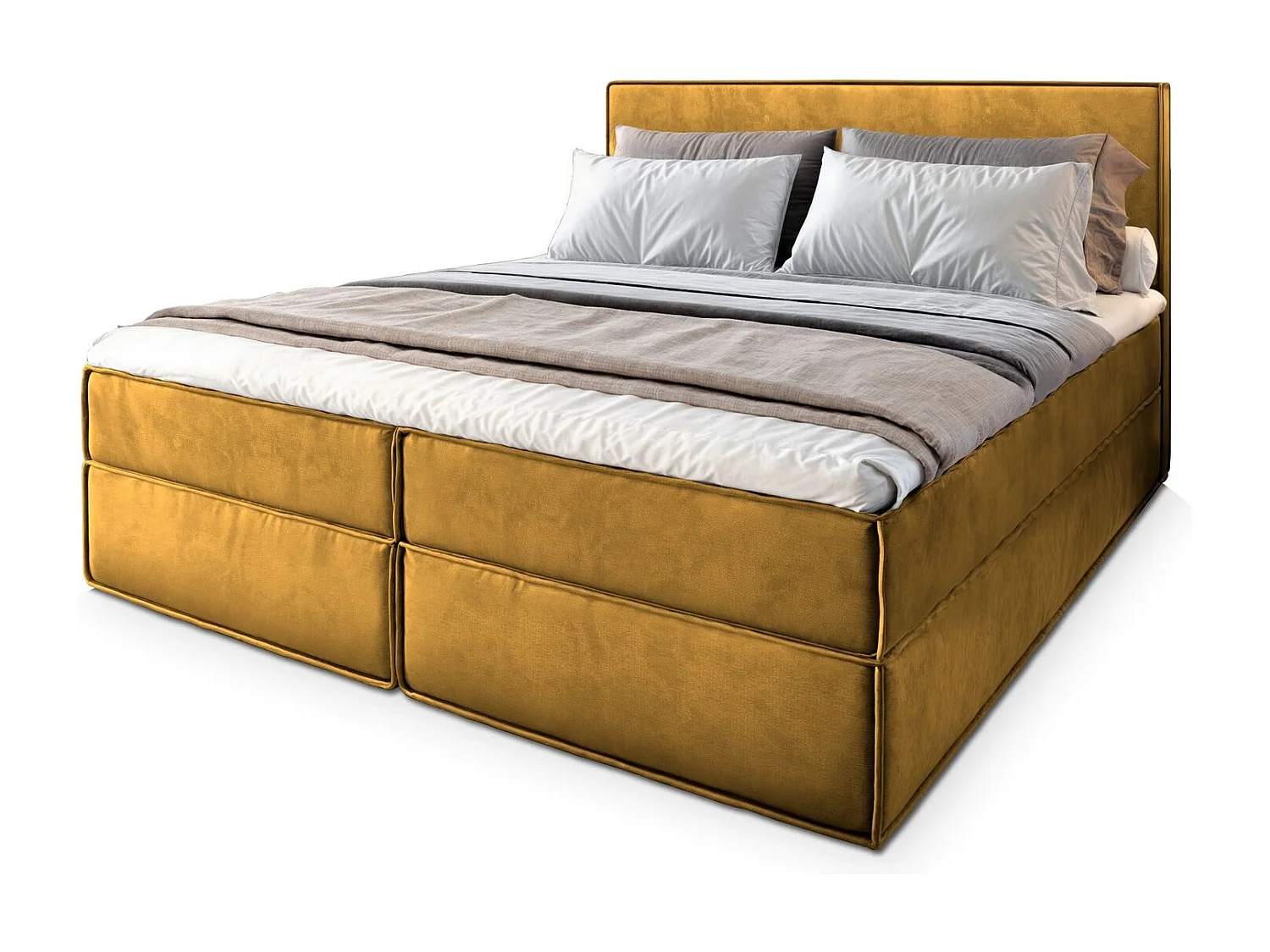 Lit continental PELLIO, 140x200 cm, Tissu velours, Jaune