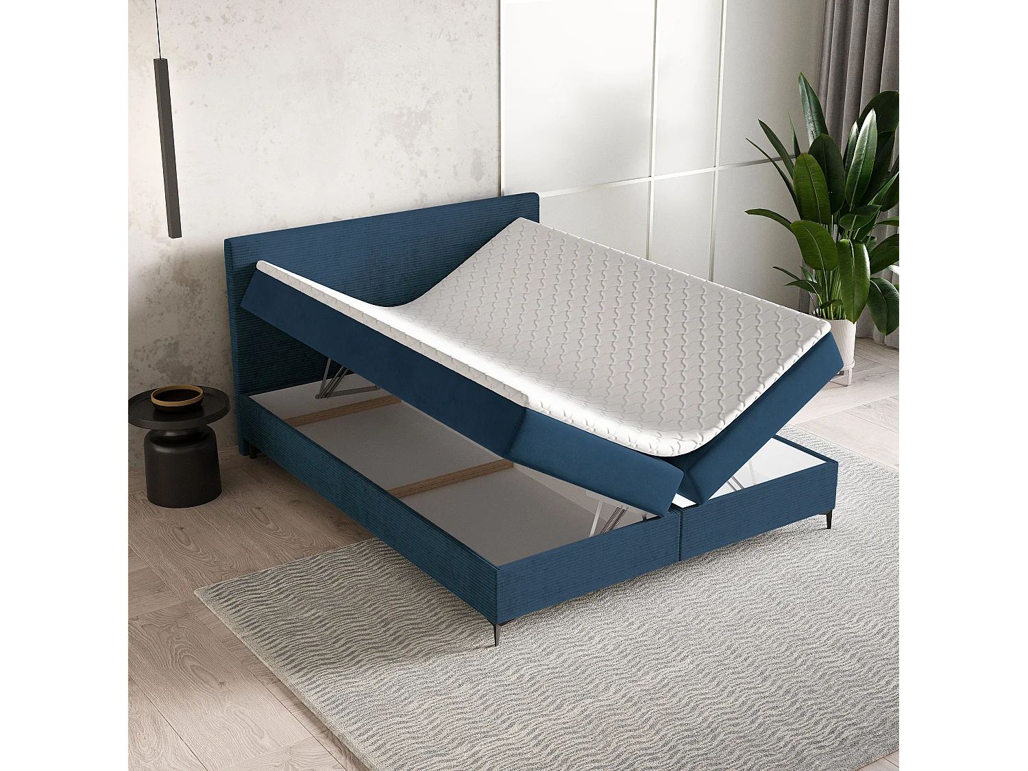 Boxspringbed TORREL 140x200 cm Set met hoofdbord, bedbodem en matras, Blauw