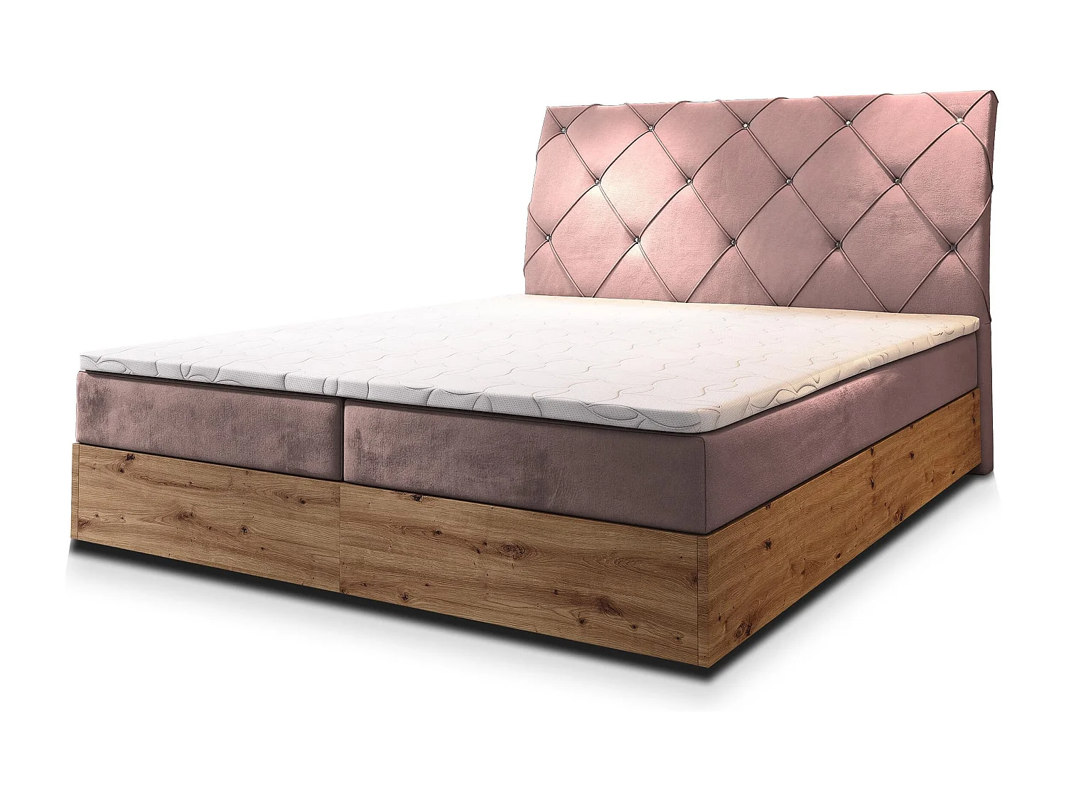 Boxspringbed VELLANO 180x200 cm Set met hoofdbord, bedbodem en matras, Poederroze