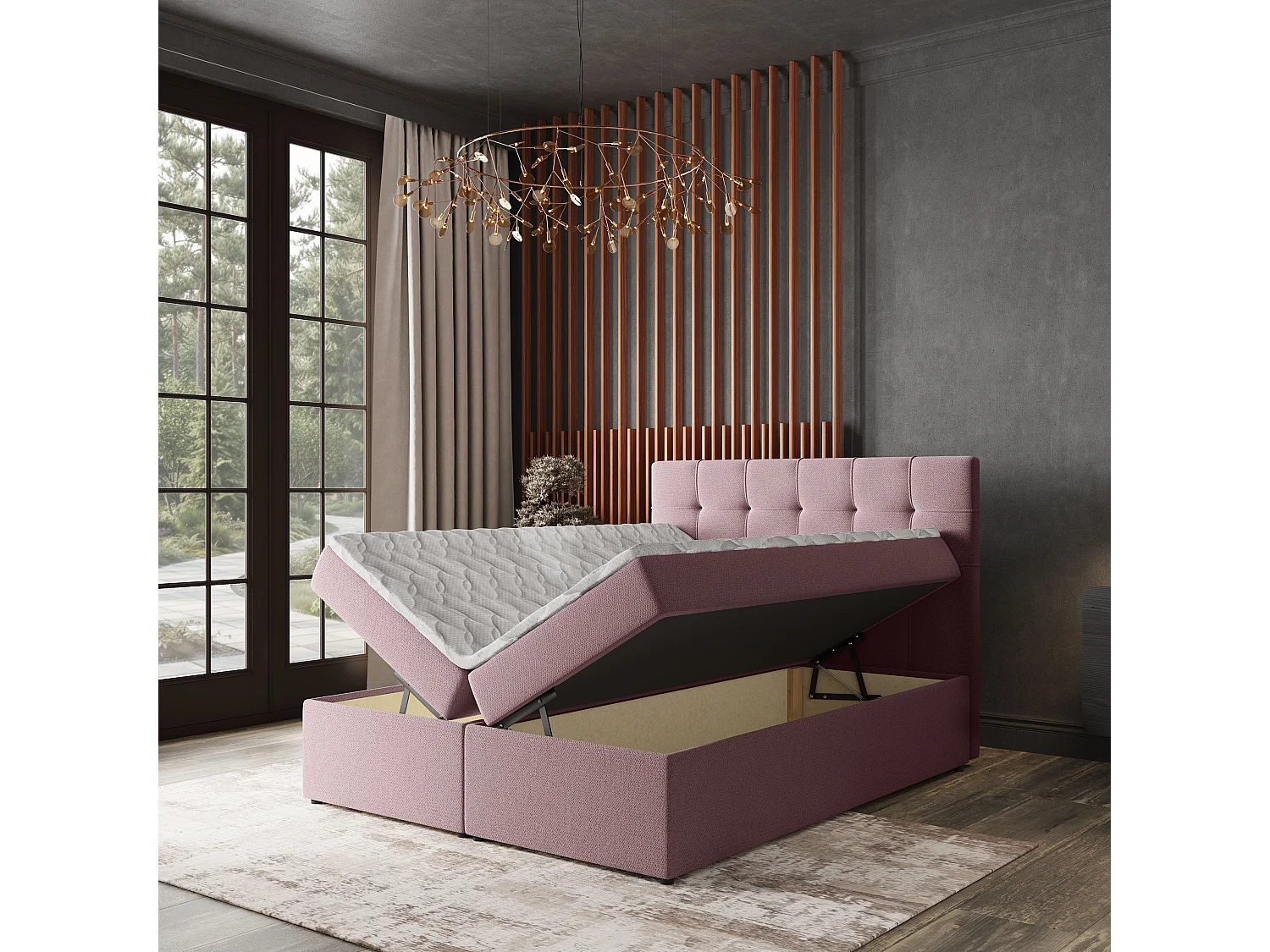 Lit continental PALMA, 140x200 cm, Tissu tressé, Rose