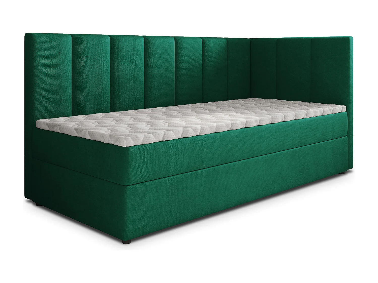 Boxspringbed BEVE 100x200 cm Set met hoofdbord, bedbodem en matras, Dennengroen