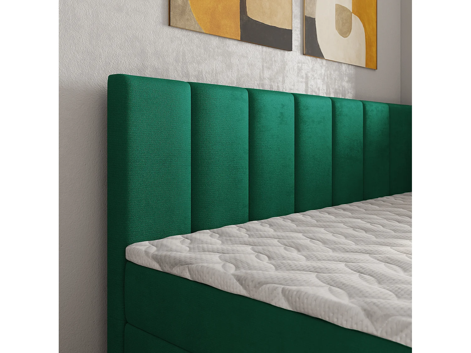 Boxspringbed BEVE 100x200 cm Set met hoofdbord, bedbodem en matras, Dennengroen