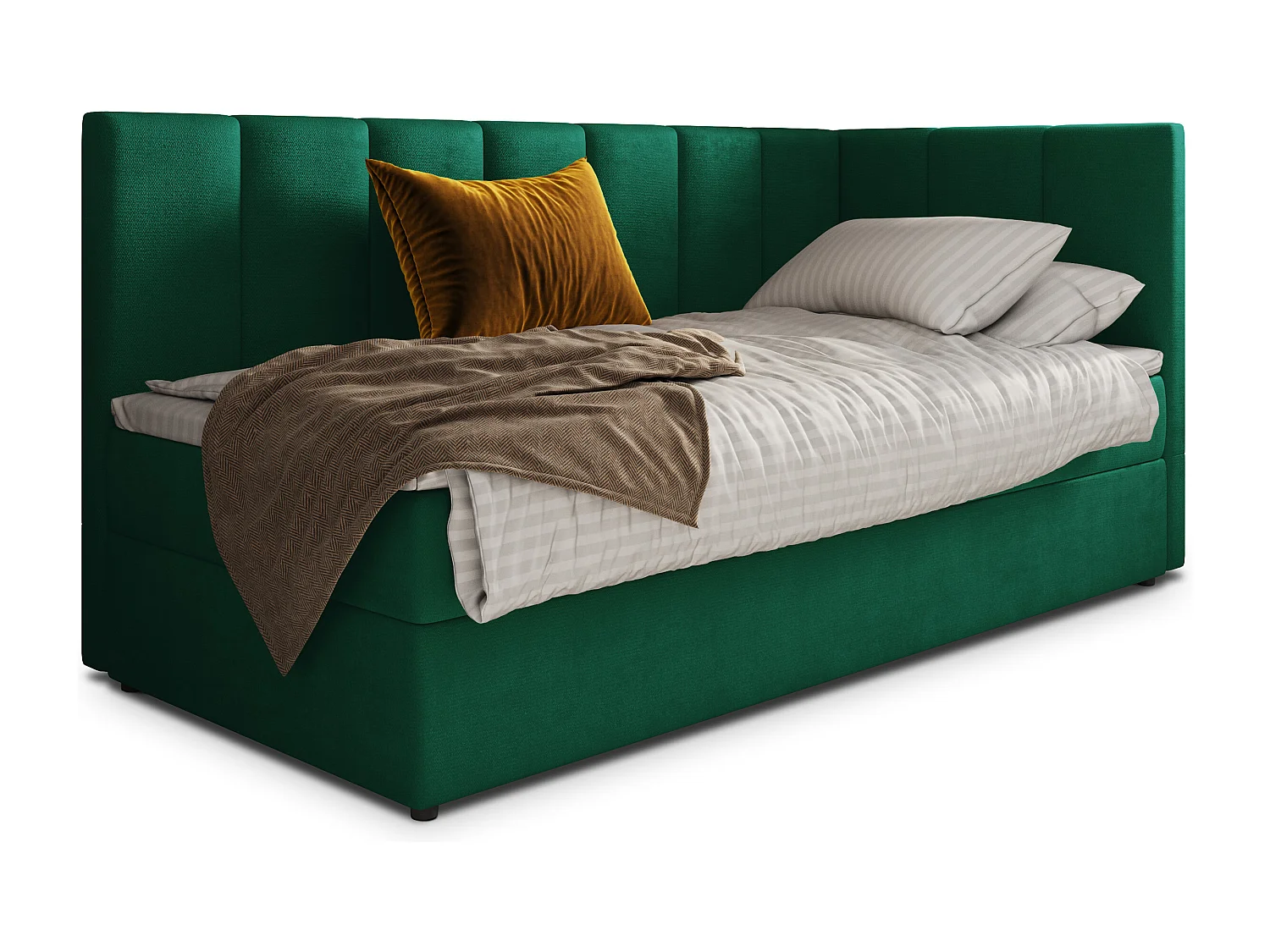 Boxspringbed BEVE 100x200 cm Set met hoofdbord, bedbodem en matras, Dennengroen