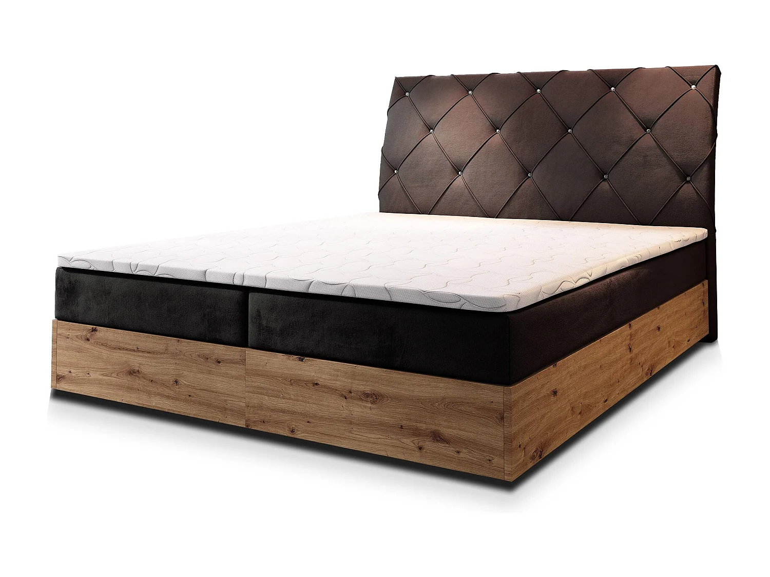 Boxspringbed VELLANO 140x200 cm Set met hoofdbord, bedbodem en matras, Bruin