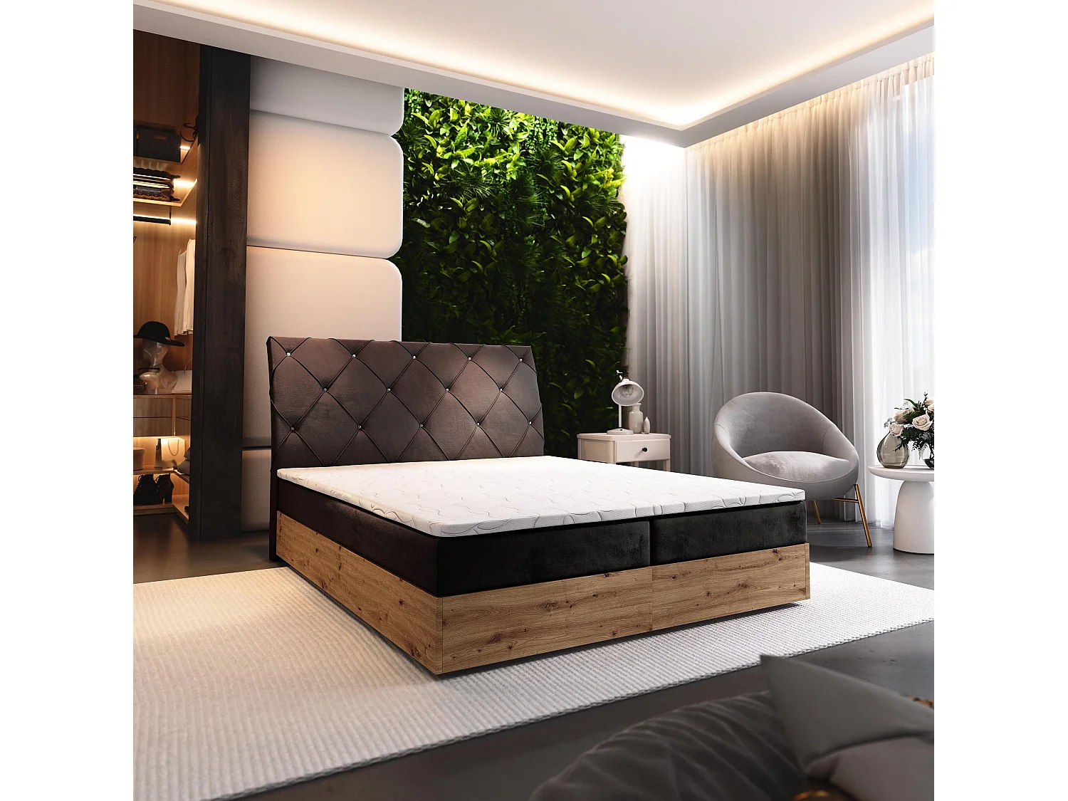 Boxspringbed VELLANO 140x200 cm Set met hoofdbord, bedbodem en matras, Bruin