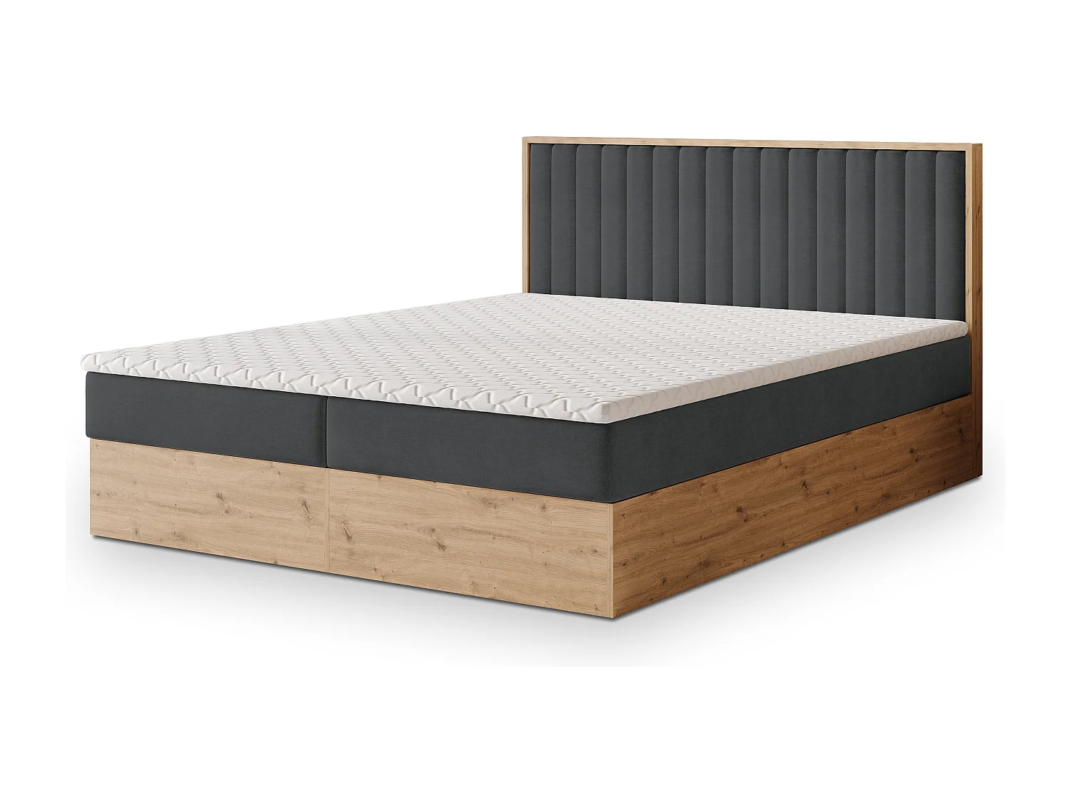 Boxspringbed VARELI 140x200 cm Set met hoofdbord, bedbodem en matras, Antracietgrijs