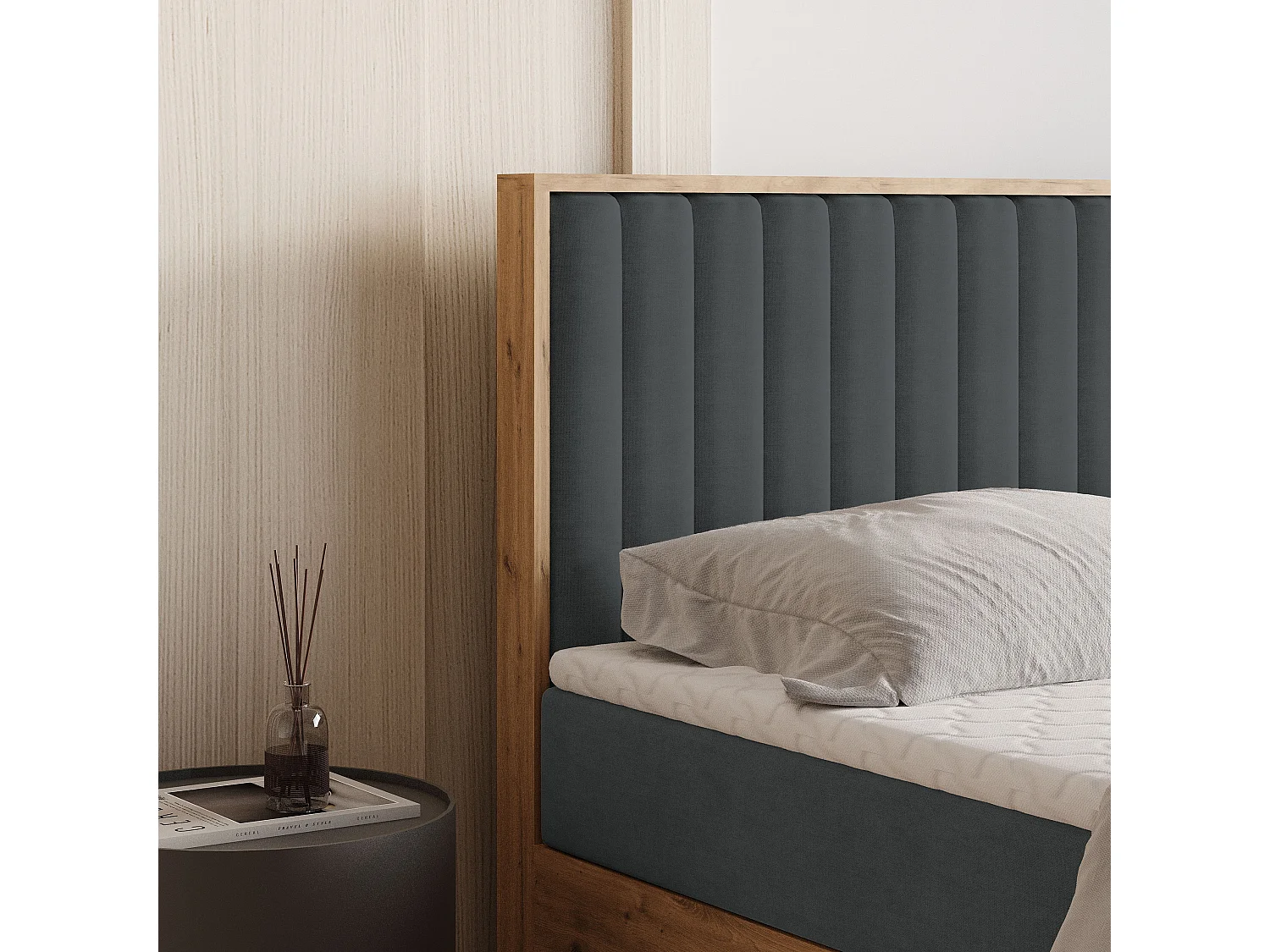 Boxspringbed VARELI 140x200 cm Set met hoofdbord, bedbodem en matras, Antracietgrijs