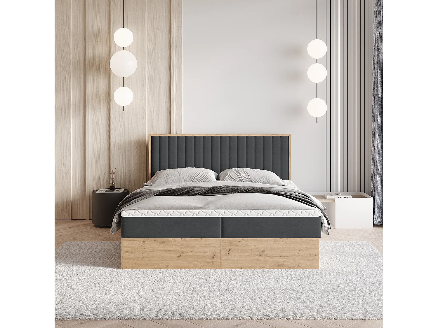Boxspringbed VARELI 140x200 cm Set met hoofdbord, bedbodem en matras, Antracietgrijs