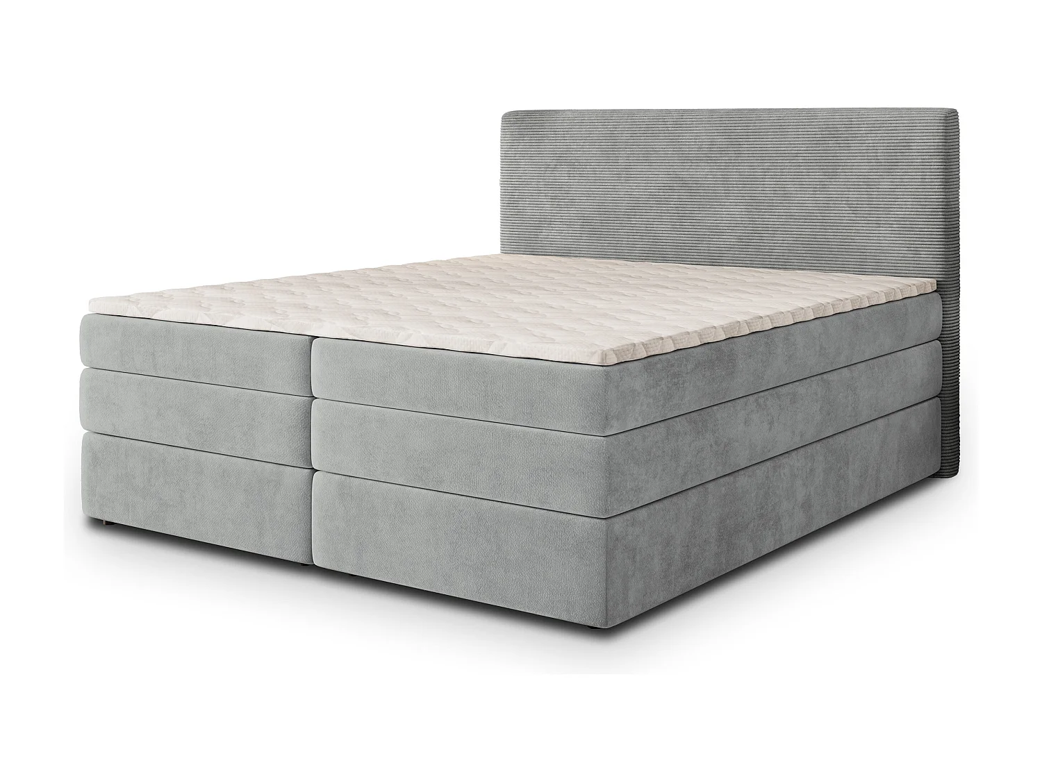 Lit continental MATERN, 140x200 cm, Tissu pelucheux, Gris clair