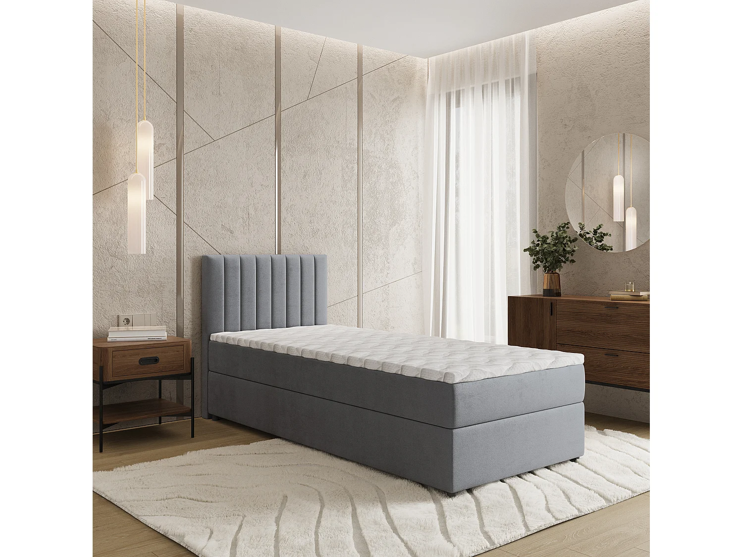 Boxspringbed BRESEL 90x200 cm Set met hoofdbord, bedbodem en matras, Grijs