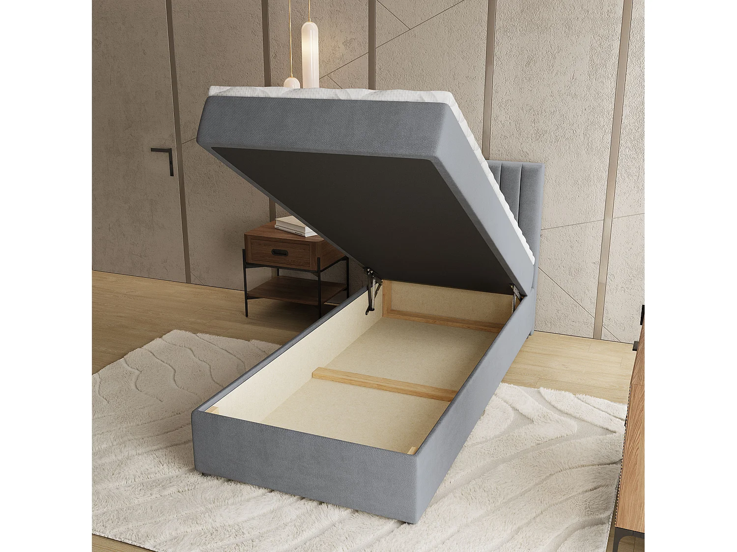 Boxspringbed BRESEL 90x200 cm Set met hoofdbord, bedbodem en matras, Grijs