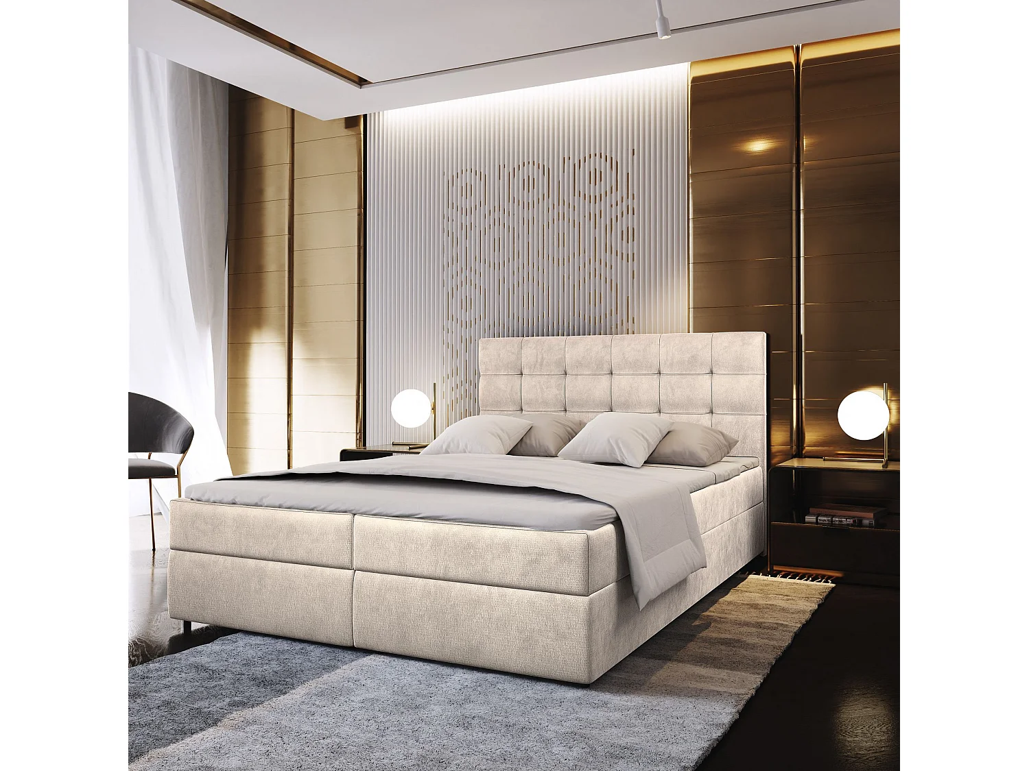 Boxspringbed GLOS 180x200 cm Set met hoofdbord, bedbodem en matras, Beige