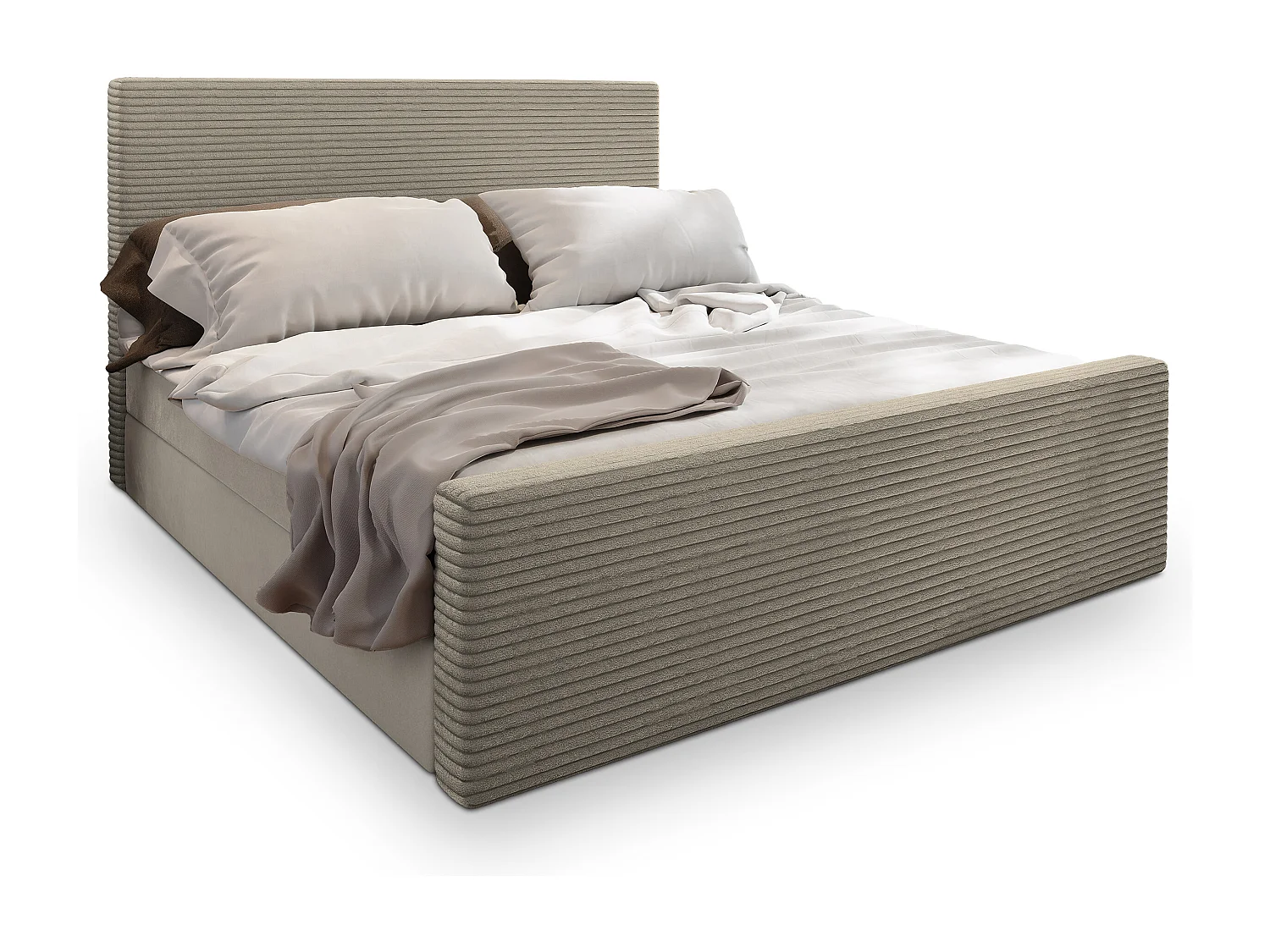 Lit continental ALORIA, 160x200 cm, Tissu pelucheux, Beige