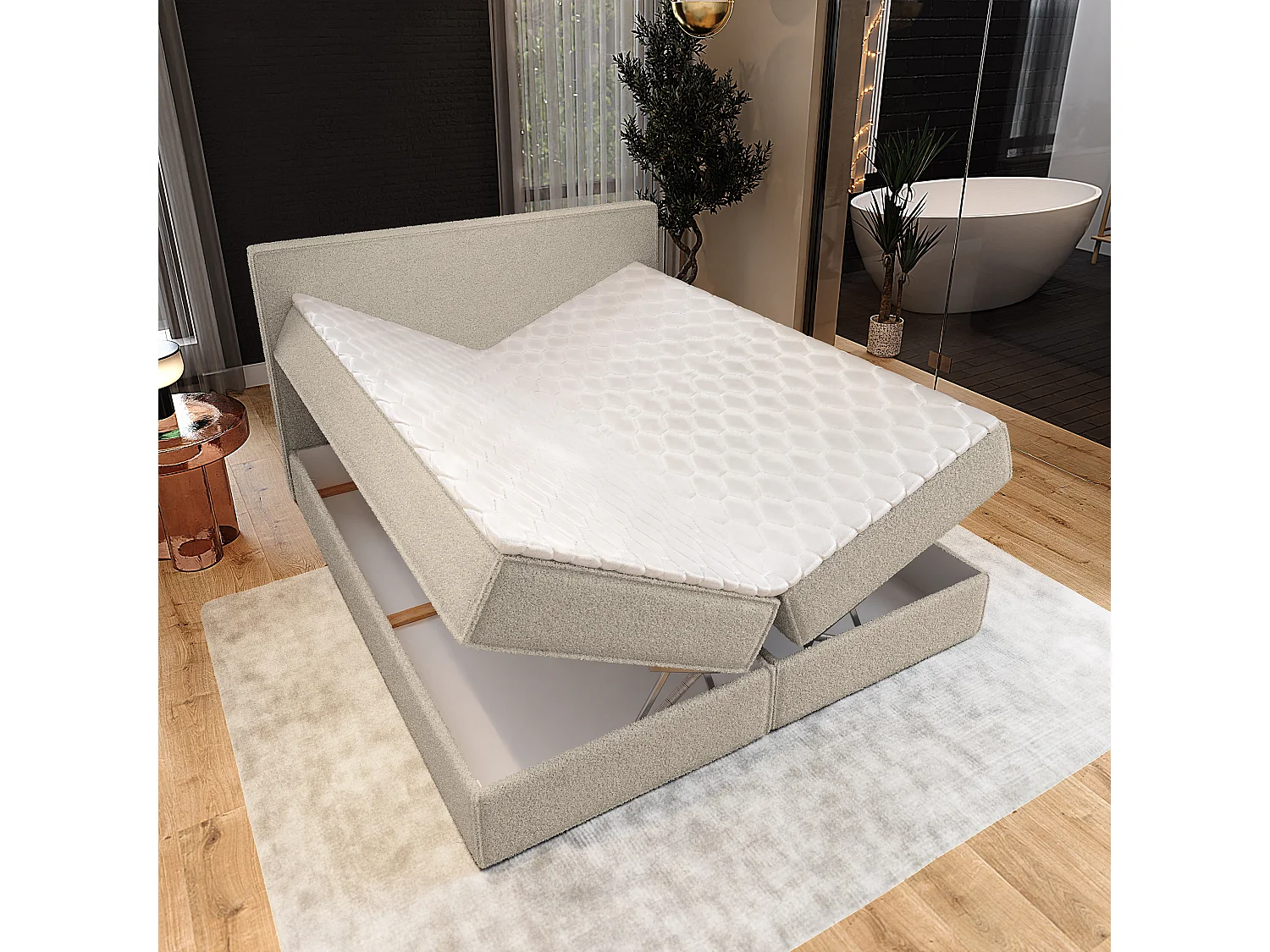 Boxspringbed PELLIO 160x200 cm Set met hoofdbord, bedbodem en matras, Beige