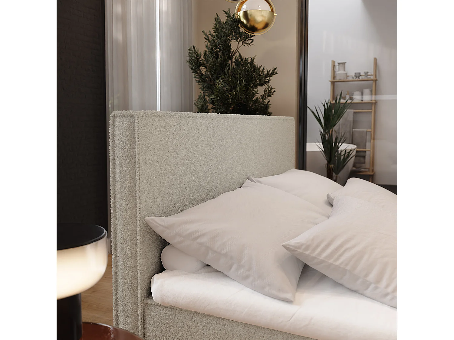 Boxspringbed PELLIO 160x200 cm Set met hoofdbord, bedbodem en matras, Beige