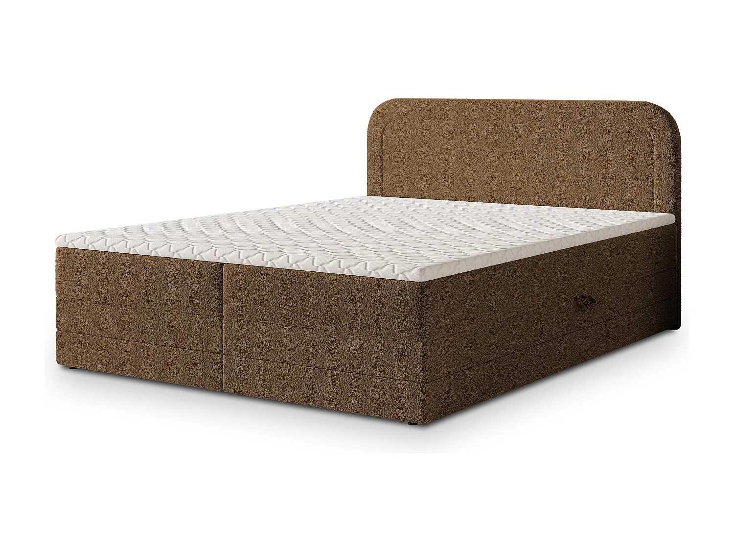 Lit continental ARMEL, 160x200 cm, Tissu bouclé, Marron