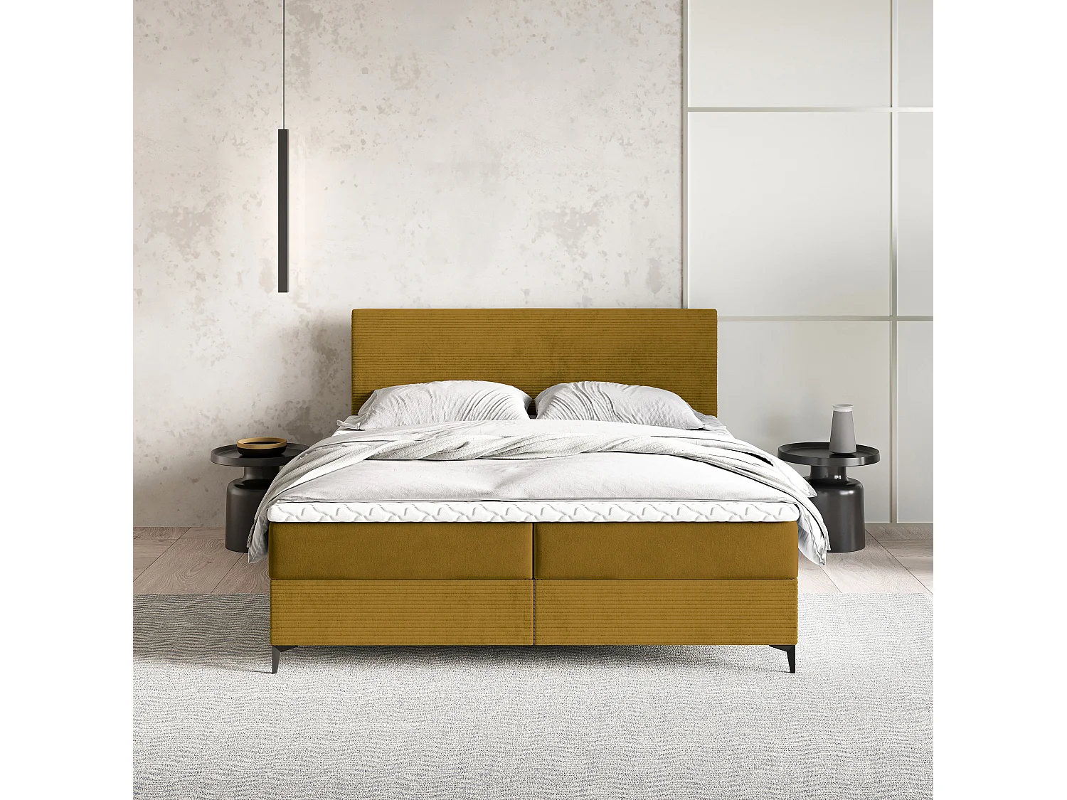 Boxspringbed TORREL 180x200 cm Set met hoofdbord, bedbodem en matras, Geel